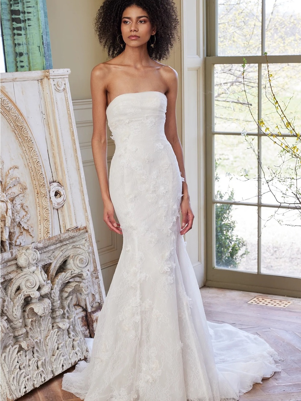 Strapless Lace Mermaid Wedding Dress - ivory